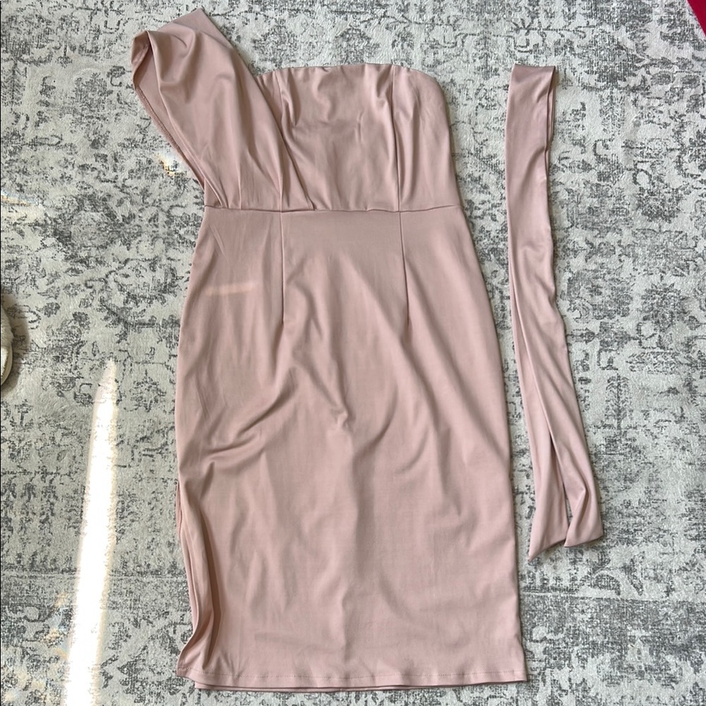 SHEIN Pink One-Shoulder Long Sleeve Cocktail Dress